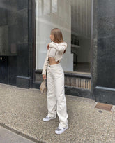 Pantalon coupe droite taille haute style streetwear, pantalon ample décontracté à jambes larges